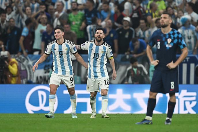 Argentina : Hrvaška Katar 2022 Lionel Messi Julian Alvarez | Velika junaka argentinske zmage Lionel Messi in Julian Alvarez. | Foto Reuters