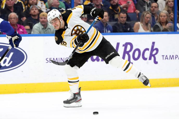 David Pastrnak | David Pastrnak je dosegel svoj četrti hat-trick v karieri in tretji v tej sezoni.  | Foto Reuters