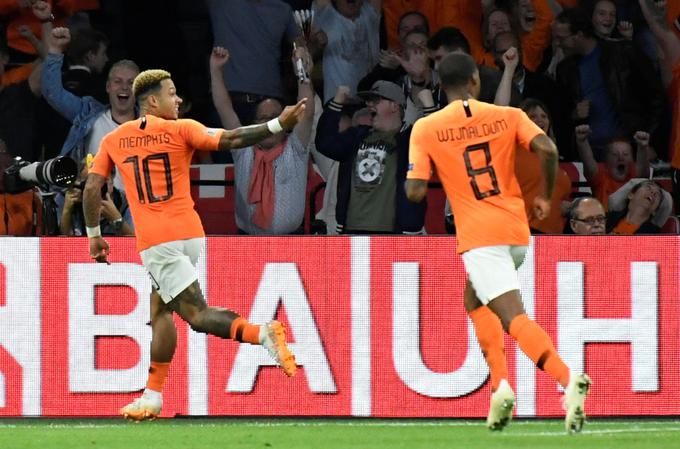 Memphis Depay se je izkazal z golom in podajo, enkrat se je med strelce pri Nizozemski vpisal tudi Georginio Wijnaldum. | Foto: Reuters