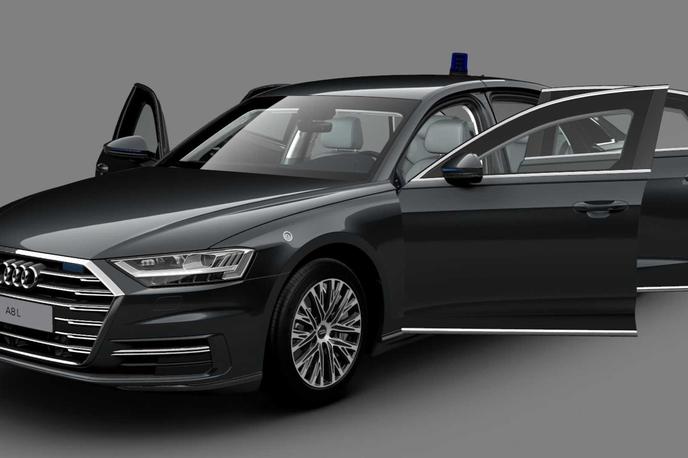 Audi A8 L | Blindirani A8 L se ob običajnega modela ne razlikuje veliko - novost so le modre luči LED. | Foto Audi