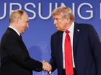 Vladimir Putin in Donald Trump na novinarski konferenci v mestu Anchorage na Aljaski