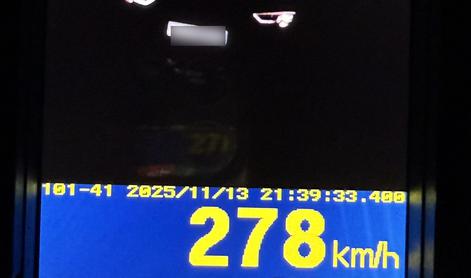 Najvišjo dovoljeno hitrost prekoračil za 168 kilometrov na uro