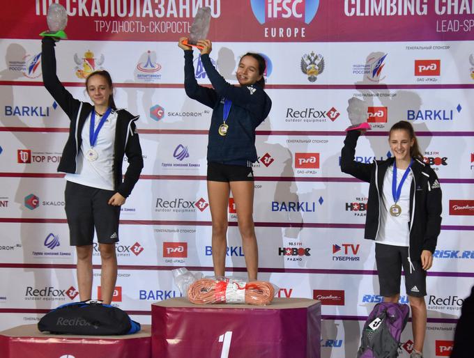 Sara Čopar (levo) mladinska evropska podprvakinja v težavnosti in prvakinja v kombinaciji, Liza Novak (desno) tretja v težavnosti. | Foto: Klemen Kejžar