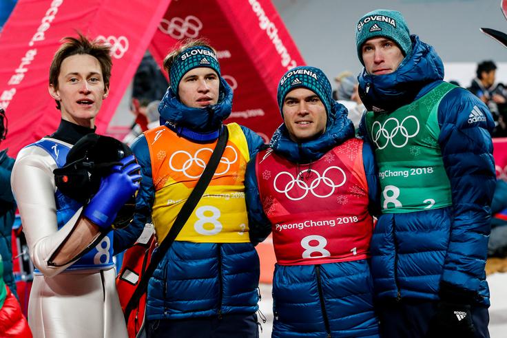Na olimpijskih igrah v Pjongčangu je s Petrom Prevcem, Jernejem Damjanom in Anžetom Semeničem končal na petem mestu ekipne tekme, posamično pa je bil 16. in 17. | Foto: Stanko Gruden, STA