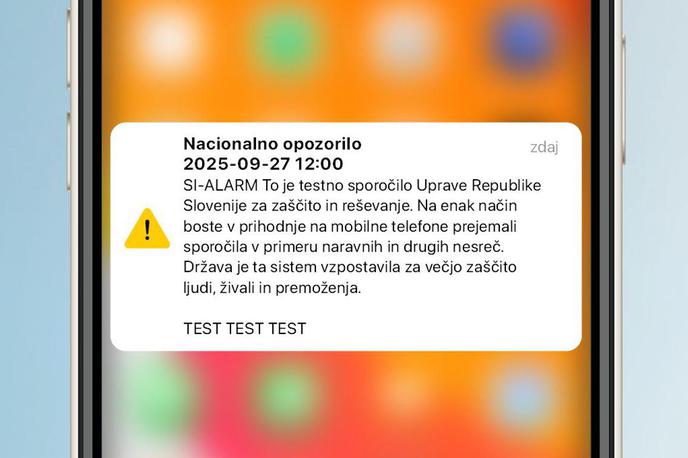 testno sporočilo SI-alarm | Foto Uprava RS za zaščito in reševanje
