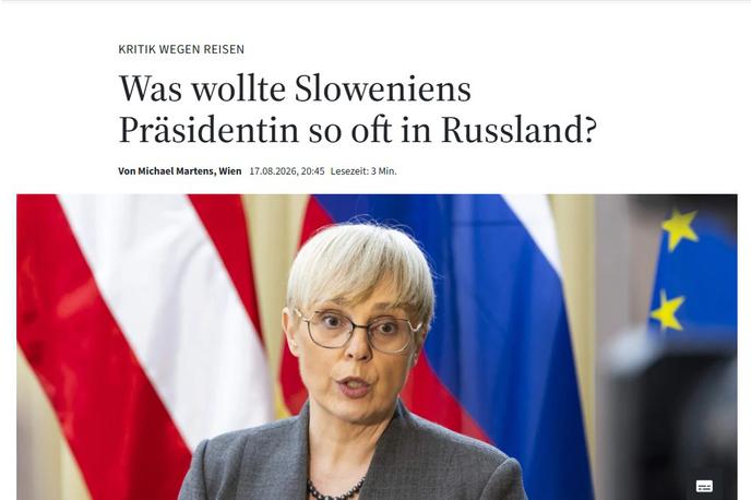 Nataša Pirc Musar v nemškem časopisu | O tem, zakaj je bila predsednica Republike Slovenije tako pogosto v Rusiji, se je razpisal tudi nemški časopis FAZ, ki izhaja v Frankfurtu. | Foto FAZ/posnetek zaslona