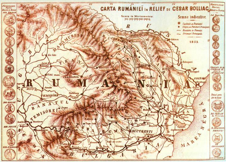 Zemljevid Velike Romunije iz leta 1855, kjer so romunske meje vse do reke Tise. | Foto: Wikimedia Commons