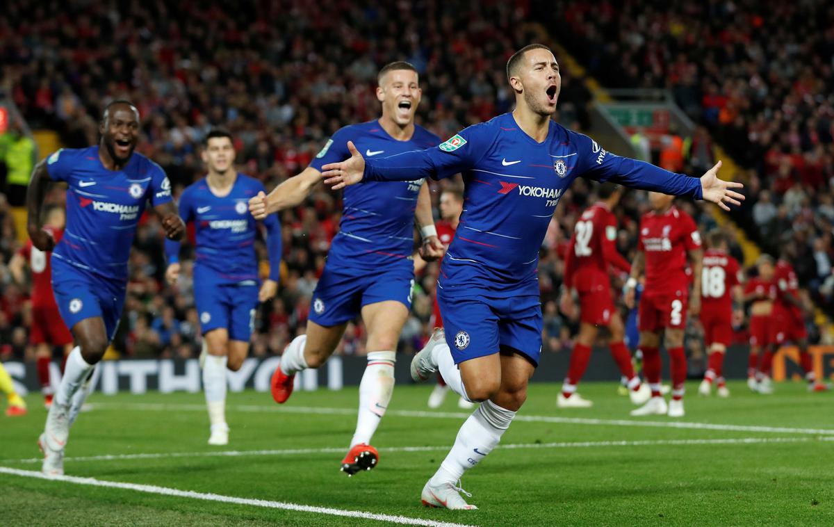 Eden Hazard | Derbi na Anfieldu je odločil Eden Hazard. Chelsea je do preobrata prišel v zaključku tekme. | Foto Reuters