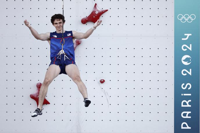 Sam Watson, pariz 2024 | Sam Watsonje 15 metrsko steno s fiksnimi oprimki preplezal s časom 4,75 sekunde. | Foto Reuters
