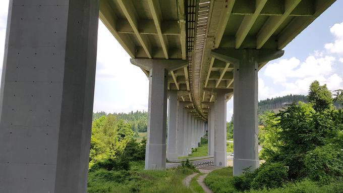 Pogled na spodnji del viadukta z betonskimi stebri. | Foto: Gregor Pavšič