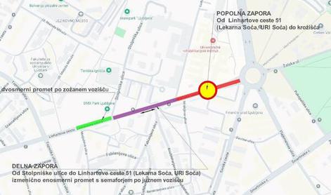 Zaradi del popolna zapora Linhartove ceste v Ljubljani