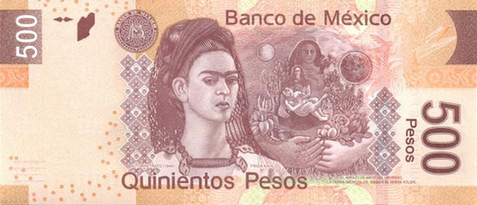 Bankovec serije F iz leta 2010 za 500 mehiških pesov s podobo slikarke Fride Kahlo | Foto: 