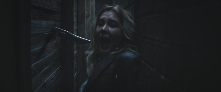 Film je poln tovrstnih scen, kjer a) ni razloga, zakaj se junakinja skriva za steno, b) ni variante, da bi jo morilec odkril in c) zakaj uporablja nož s tako kratkim rezilom? | Foto: Karantanija Cinemas