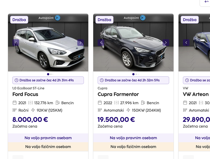 dražba avtomobilov | Foto: zajem zaslona