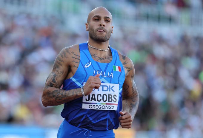 Olimpijski zmagovalec Marcell Jacobs iz Italije je zaradi poškodbe odpovedal že polfinalni nastop. | Foto: 
