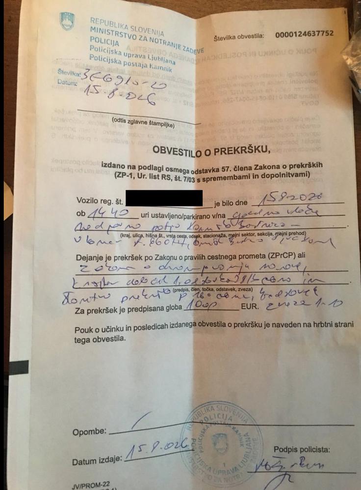 obvestilo, prekršek kazen | Foto: Facebook/Anonimni udeleženec