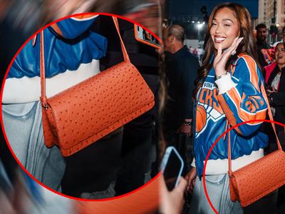 Jordyn Woods na tekmi Knicksov brez srečne torbice
