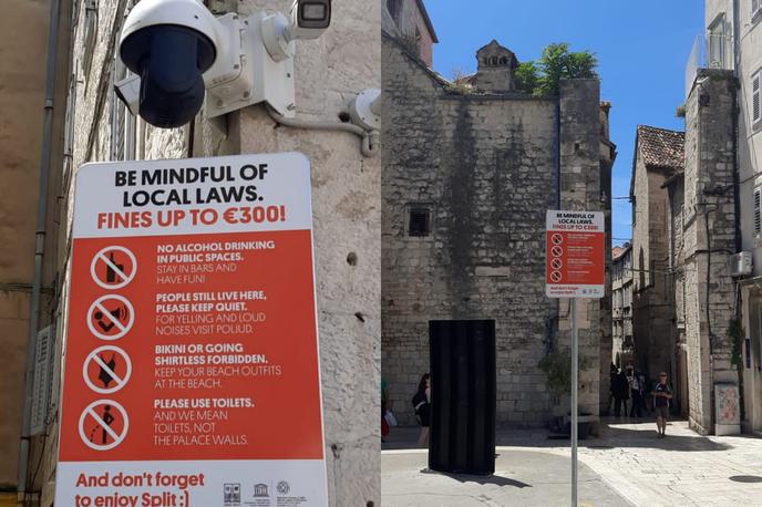 Prepovedana dejanja v Splitu | Opozorilne table so nameščene na najbolj obiskanih lokacijah v starem mestnem jedru Splita. | Foto Facebook/Grad Split