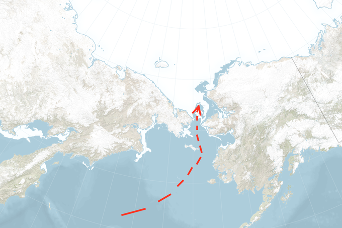 Takole je izginuli led v Beringovem morju skozi istoimensko ožino v Čukotsko morje spustil tople morske tokove iz Tihega oceana.  | Foto: NASA