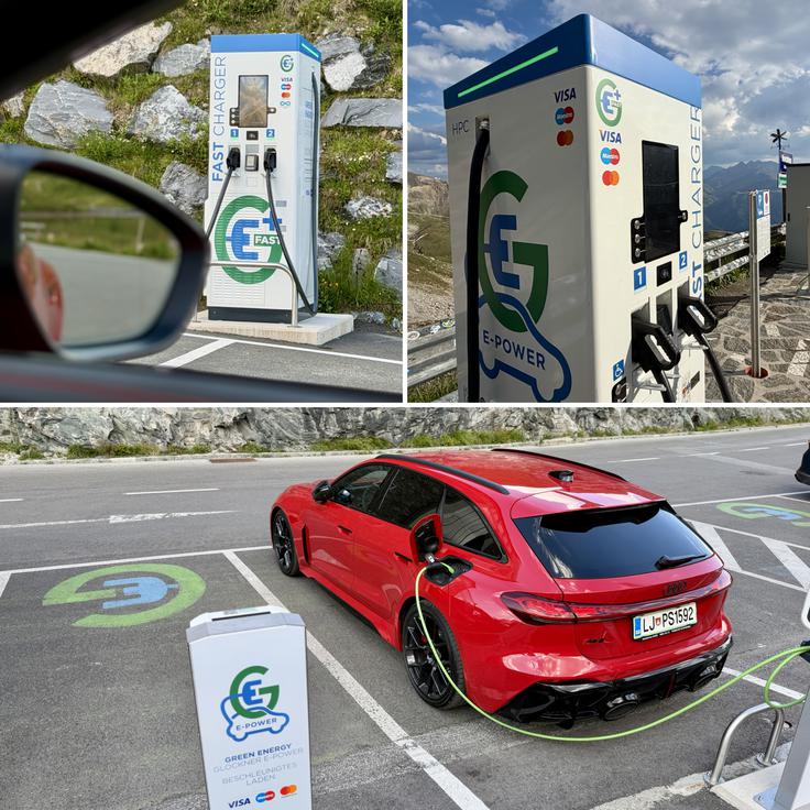 Pod Grossglocknerjem so za obiskovalce tudi hitre električne polnilnice. | Foto: Gregor Pavšič