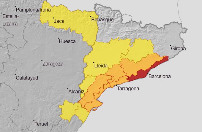 Za okolico Barcelone je izdano rdeče opozorilo. | Foto: EAMET
