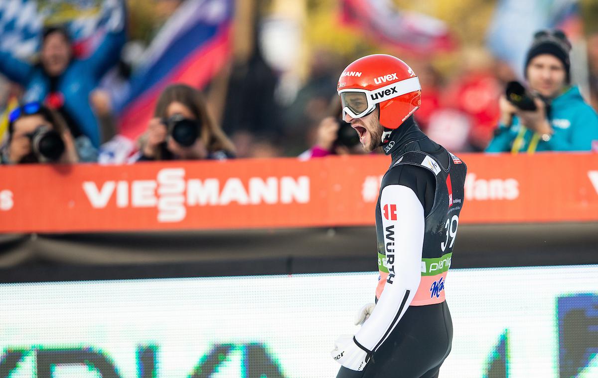 Markus Eisenbichler | Nemec Markus Eisenbichler je v petek poletel do prve zmage v svetovnem pokalu. V soboto želi zmagati tudi na ekipni tekmi. | Foto Vid Ponikvar