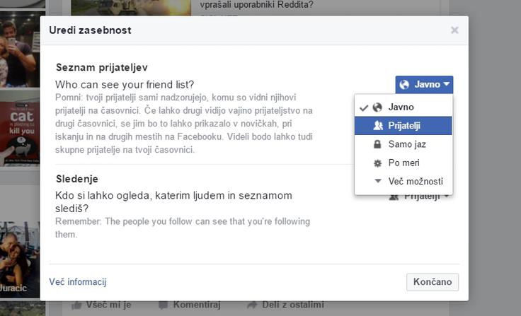 V novem oknu določite poljubno nastavitev zasebnosti seznama prijateljev. | Foto: 
