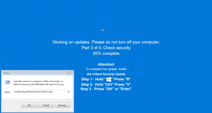 Poskus napada ClickFix v treh korakih z lažno posodobitvijo operacijskega sistema Windows.  | Foto: Posnetek  zaslona