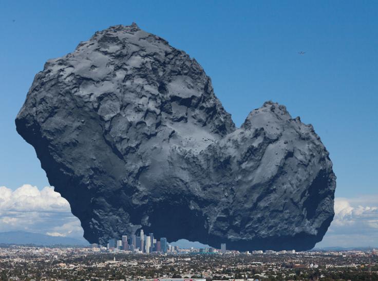 Komet 67P/Čurjumov-Gerasimenko in ameriška metropola Los Angeles, drugo največje mesto v ZDA. | Foto: Flickr/anosmicovni