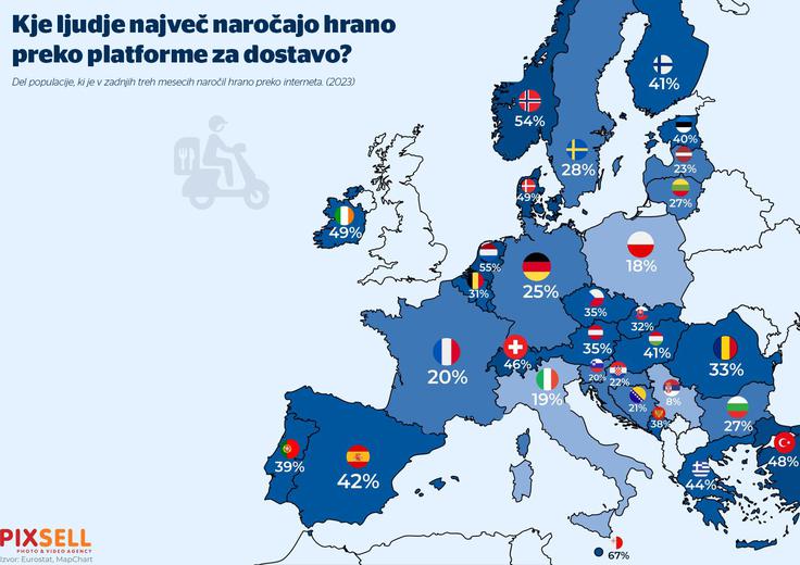 Kje ljudje največ naročajo hrano preko platforme za dostavo? | Foto: Grgo Jelavic/Pixsell