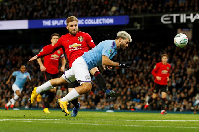 Manchester City, Manchester United, Sergio Agüero | Prednost Manchester Cityja s prve tekme je bila dovolj za napredovanje v finale angleškega ligaškega pokala. | Foto Reuters
