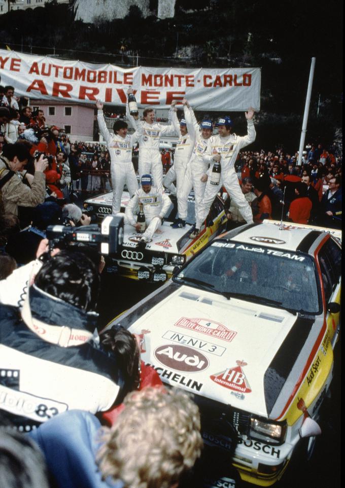 Veliko slavje Audija leta 1984 za trojno zmago na monaški ruleti. Zmagal je Walter Rohrl. | Foto: Audi