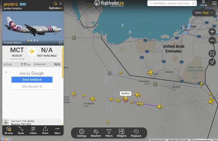 polet Slovencev iz Maskata | Foto: Flightradar24.com