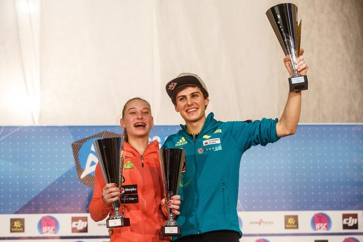 S partnerjem Domnom Škoficem sta se lani v Kranju veselila skupne zmage v seštevku svetovnega pokala v težavnostnem plezanju. | Foto: Grega Valančič/Sportida
