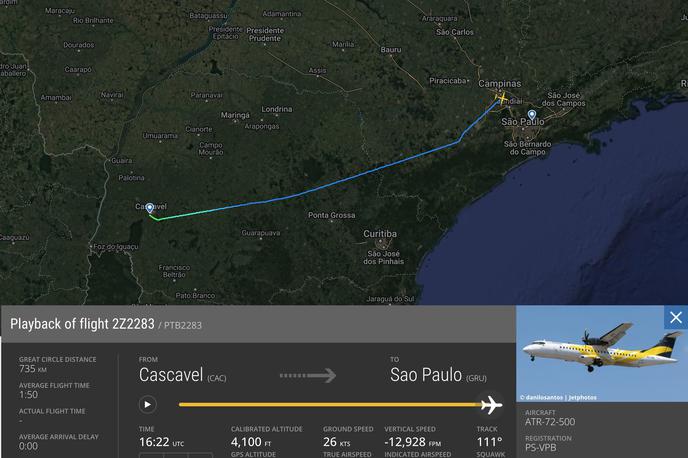 NEsreča | Pot letala od vzleta do strmoglavljenja.  | Foto Flightradar24