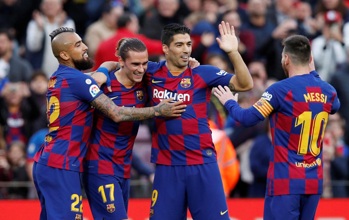 Barcelona | Na tekmi z Alavesom so zadeli vsi Barcelonini nogometaši na fotografiji, Arturo Vidal, Antoine Griezmann, Luis Suarez in Lionel Messi.  | Foto Reuters