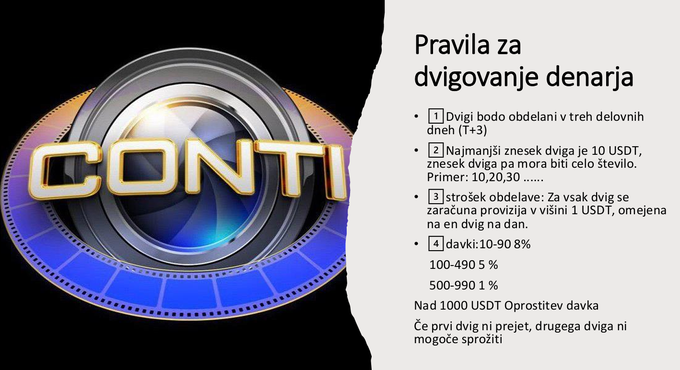 Ogromno slovenskih vlagateljev v Conti, bilo naj bi jih več kot deset tisoč, je po zaustavitvi izplačil razjarjenih. Nekaterim vodilnim članom piramidne sheme, ki so jih prepričali v vplačilo sredstev oziroma premamili z obljubami o visokih zaslužkih, grozijo tudi z nasiljem.  | Foto: Posnetek  zaslona