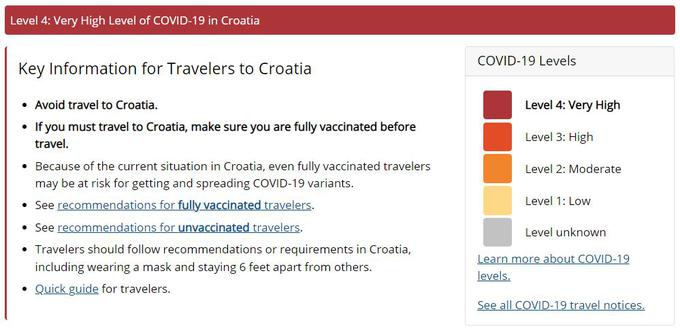 Ameriška CDC odsvetuje potovanje na Hrvaško. | Foto: CDC