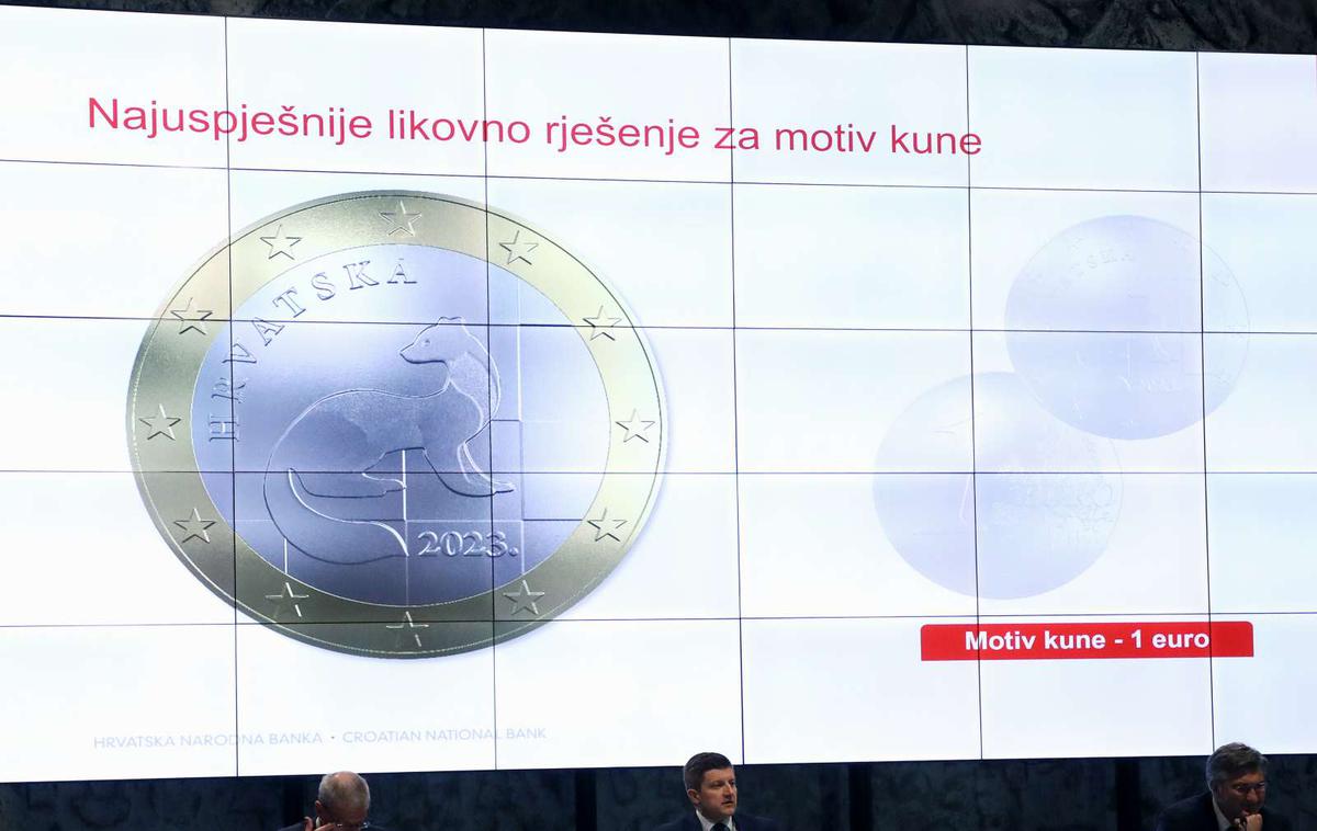 HRVAŠKA EVRO | Na kovancu za dva evra bo motiv zemljevida Hrvaške, na enem evru motiv kune, na kovancih za 50, 20 in 10 centov motiv Nikole Tesle, na kovancih za pet, dva in en cent pa črki HR, izpisani v glagolici. Na vseh kovancih bo tudi element šahovnice. | Foto STA