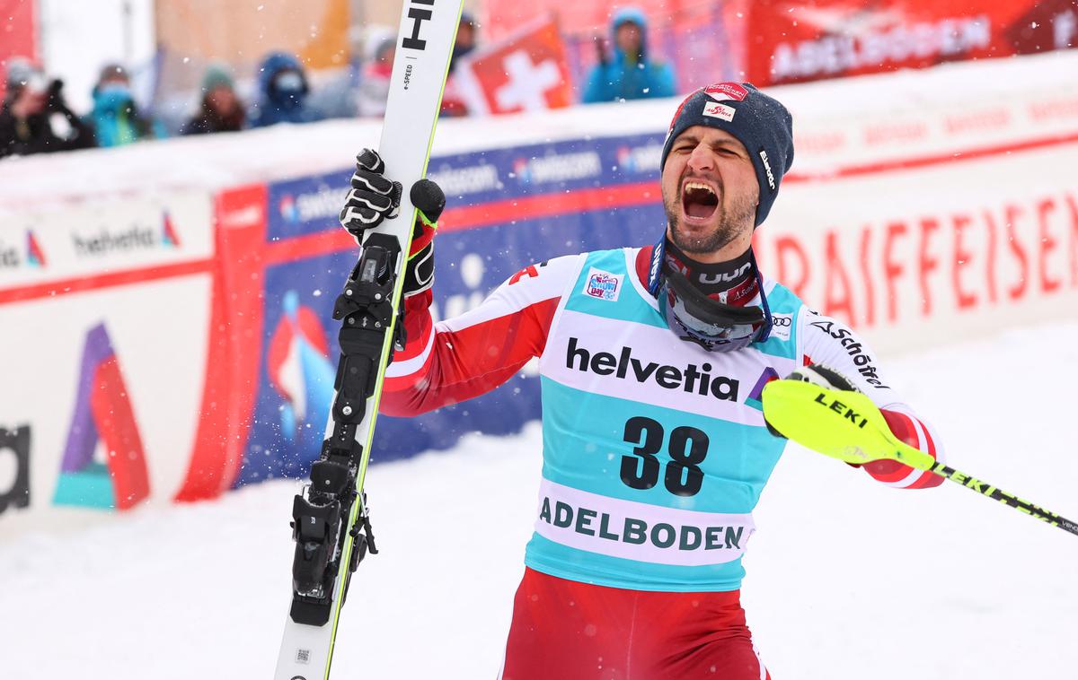 Johannes Strolz | Kriki veselja ob prvi zmagi Johannesa Strolza. Pri 29 letih. | Foto Reuters