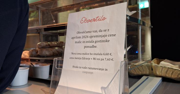 Obvestilo o podražitvi malice v menzi v Sloveniji. | Foto: Siol.net