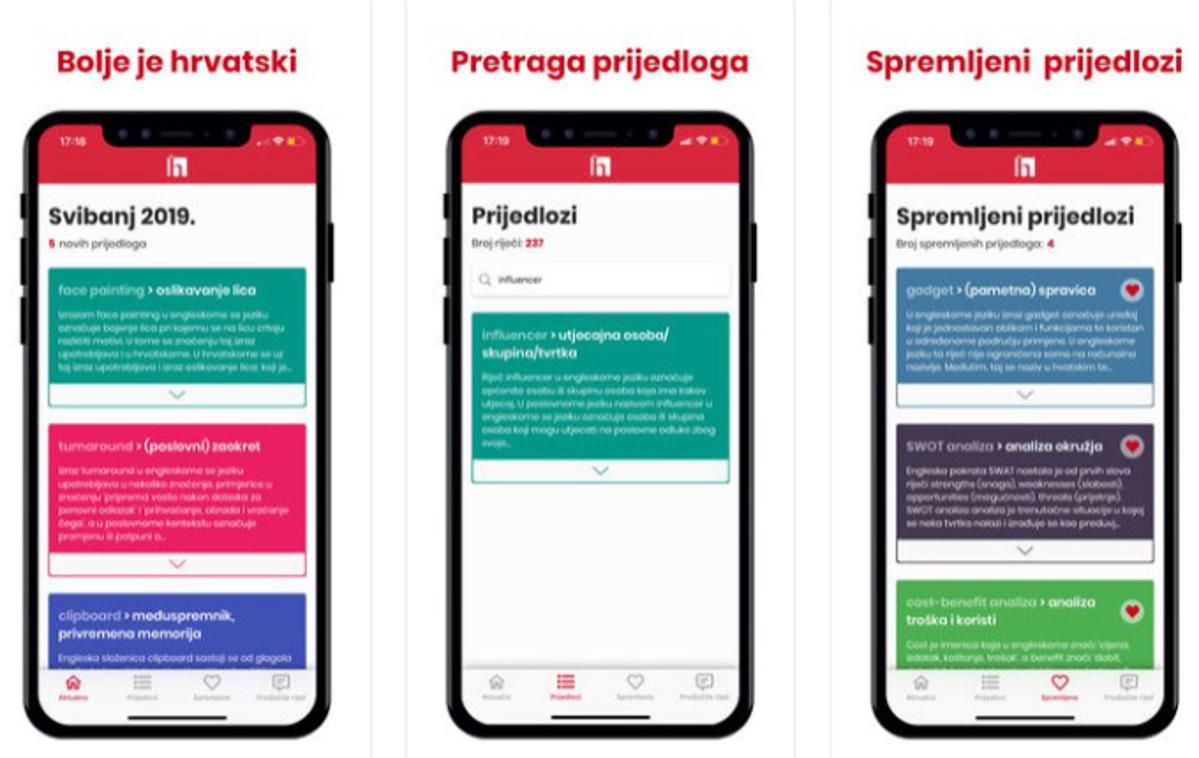 hrvaški jezik aplikacija hrvaščina hrvaška | Aplikacija uporabnikom omogoča enostavno iskanje predlogov hrvaških besed, s katerimi lahko nadomestijo tujke, so pojasnili na inštitutu, ki ima podoben iskalnik tudi na svoji spletni strani. | Foto Inštitut za hrvaški jezik in jezikoslovje