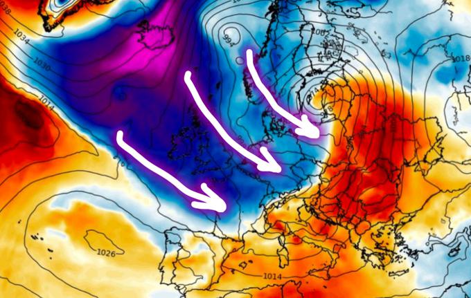 Zaradi stika hladne in tople zračne mase se obeta večja sprememba vremena. | Foto: wxcharts