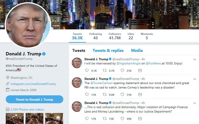 Trenutni predsednik ZDA Donald J. Trump je gotovo eden od odmevnejših uporabnikov družbenega omrežja Twitter v svetovnem merilu. | Foto: 