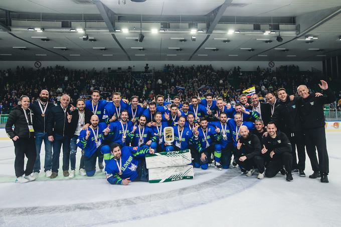 Slovenska hokejska reprezentanca je v tretji tekmi svetovnega prvenstva divizije I (skupina A) v Ljubljani premagala Madžarsko s 5:1 in si zagotovila tako prvo mesto kot tudi napredovanje med elito 2023. | Foto: Grega Valančič/Sportida