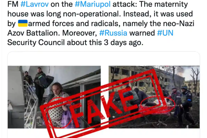 Twitter rusija | Sporni tvit ruske ambasade v Veliki Britanji o "resnici" o bombardiranju otroške bolnišnice v Mariupolu.  | Foto Twitter/Zajem zaslona