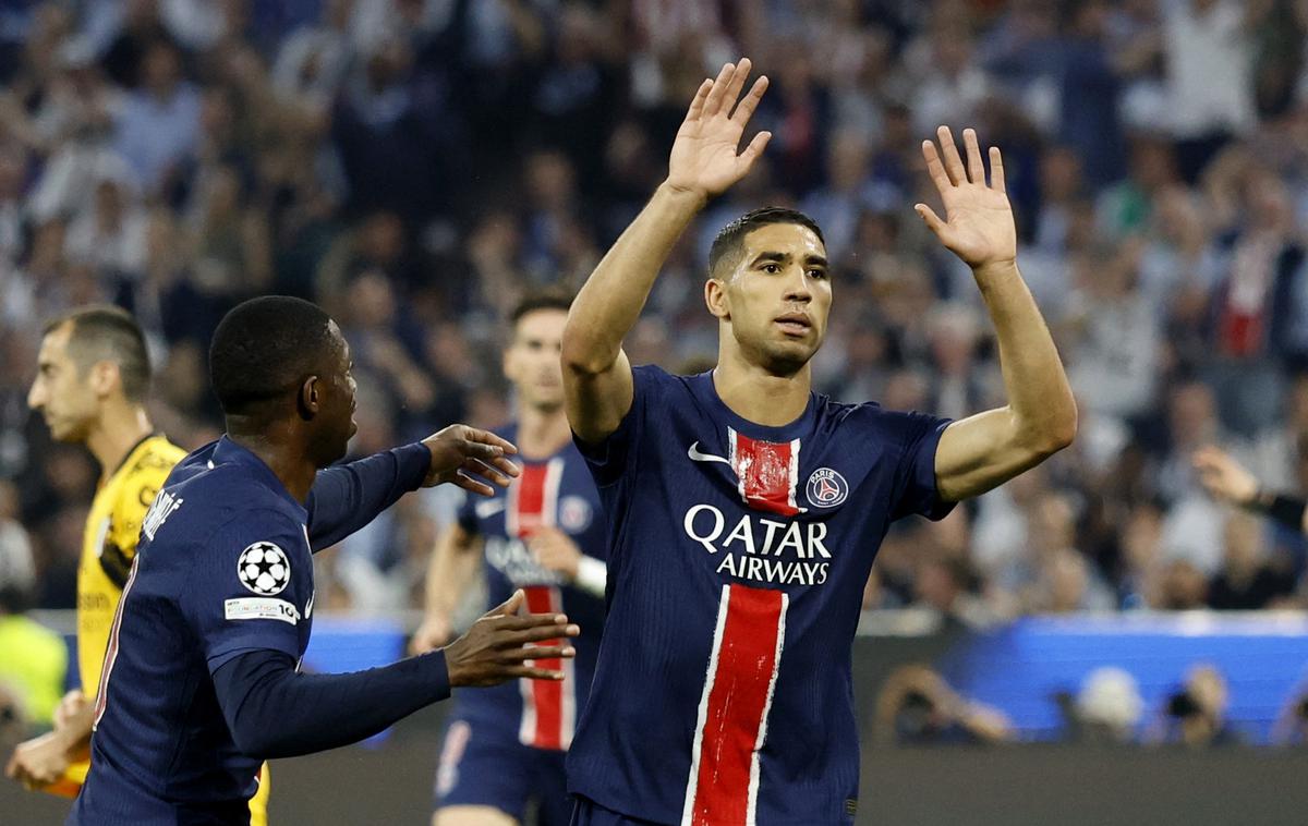 Achraf Hakimi | PSG je dočakal prvi naslov evropskega prvaka. Kanonada Parižanov se je začela v 12. minuti, ko je zadel v polno Maročan Achraf Hakimi, a iz spoštovanja do nekdanjega kluba ni proslavljal zadetka. | Foto Reuters