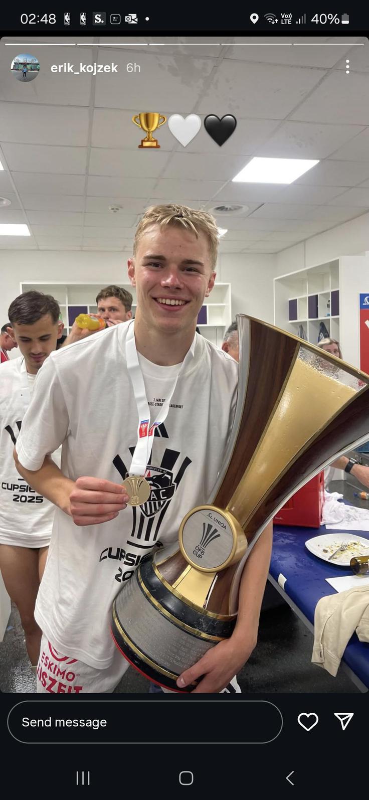 Erik Kojzek je v tej sezoni z Wolfsbergerjem osvojil avstrijski pokalni naslov. | Foto: Instagram