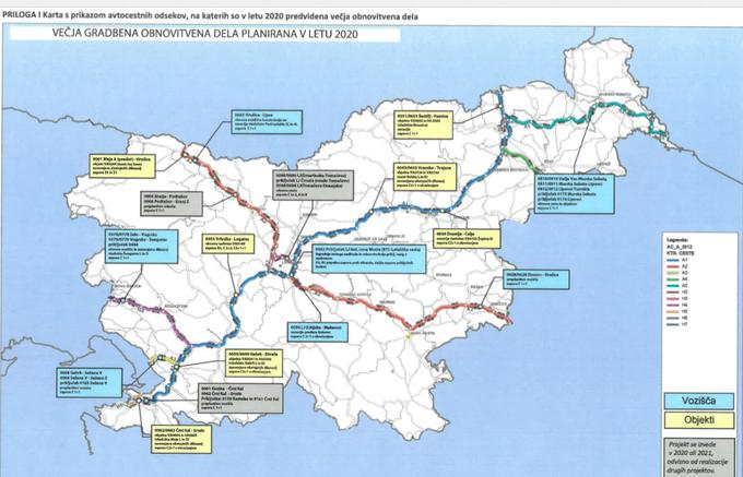Pregled večjih del na slovenskem avtocestnem križu (datoteka PDF). | Foto: DARS/zajem zaslona