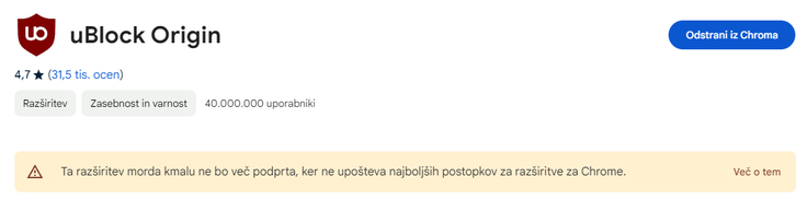 uBlock Origin | Foto: Posnetek  zaslona